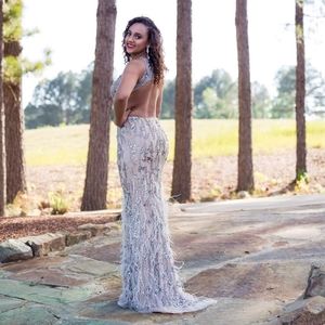 SHOW STOPPER TERANI COUTURE GOWN WITH FEATHERS!